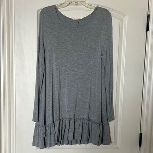 Gray Long Sleeve Ruffle Hem Top